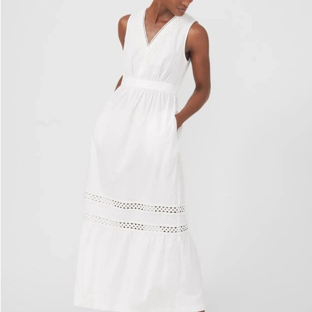 J.McLaughlin Westerly Maxi Dress White 100% Cotton Poplin Eyelet Sz Medium